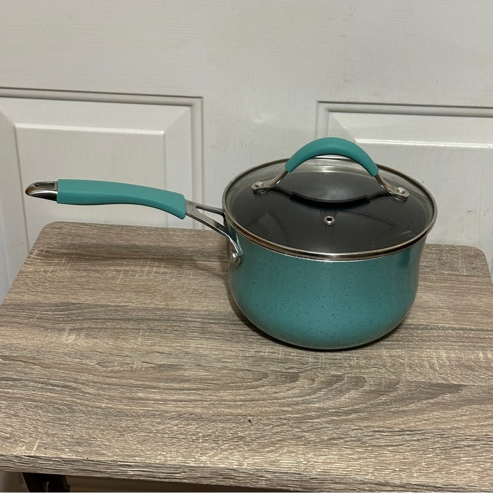 The Pioneer Woman Frontier Speckle 2.5 Quart‎ Saucepan With Vented Lid Teal